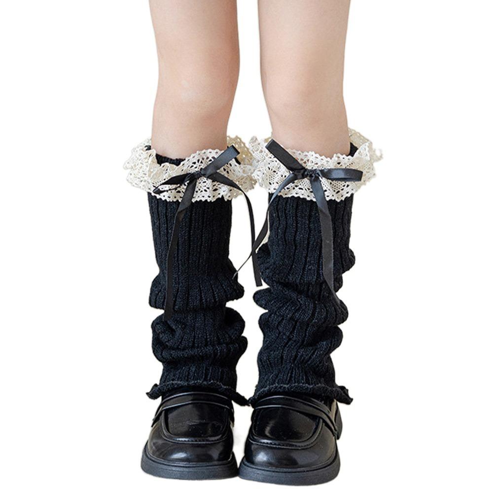 

Knitted Kids Lace Leg Warmers Solid Color Children s Foot Warmer Lolita Style Socks Girls Fashion чорний