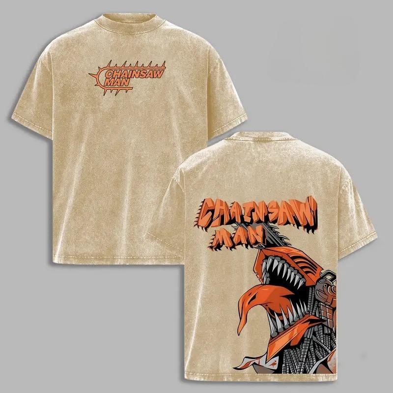 

Hot Anime Chainsaw Man Denji Pochita Graphic Tee Men Vintage Clothing Washed Cotton Tshirt Casual T-shirt Harajuku Male T Shirt XXL коричневий
