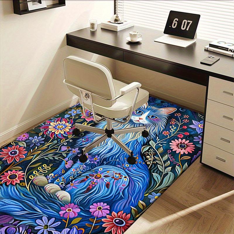 1pc. Magical Floral Cat Rug - Home Decor, Office Carpet, Outdoor Mat, Gift for Cat Lovers