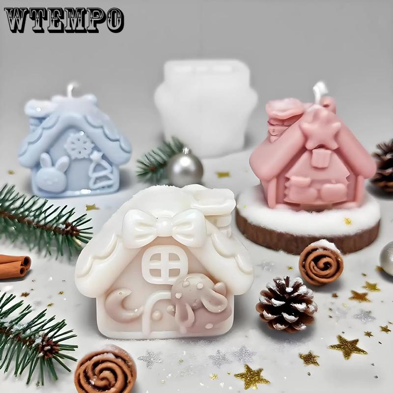 WTEMPO Creative Christmas-House-Shaped Silicone Molds Christmas Candle/Resin Liquid Handicrafts Making Molds Christmas Festival Decorations DIY Molds