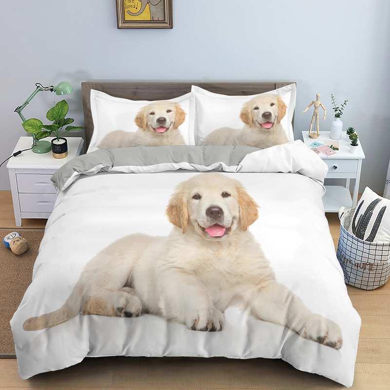 Dog Duvet Cover Set Golden Retriever Queen Size Bedding Set For Boys Girls Microfiber 3D Pet Themed Animal Funny Dog Quilt Cover
