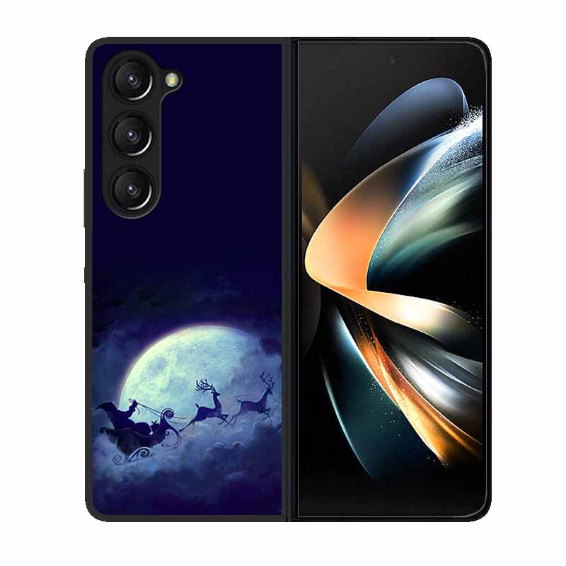 Christmas Case For Samsung Galaxy Z Fold 6 5 4 3 Cover Fold5 Fold4 Lovely Black Hard Plastic PC Cover For Galaxy Z Fold5 5G Case