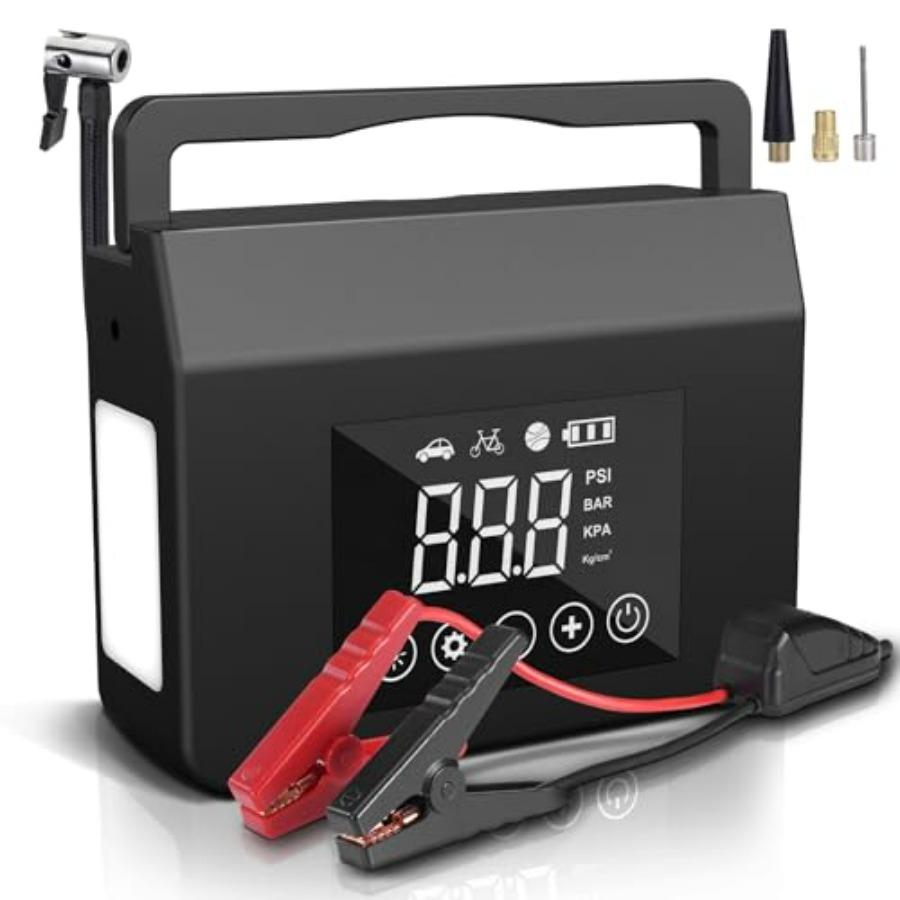 4000A Jump Starter with Air Compressor 150PSI 12V Smart Portable Car Jump Starter All Gas 8.0L Diesel 15000mAh Power Bank Jumpe