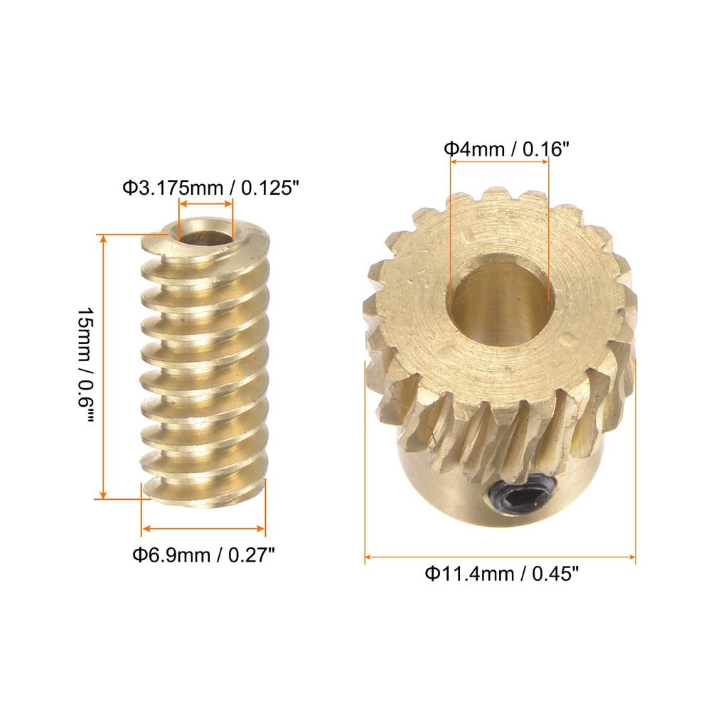 Uxcell Messing Schneckengetriebe Untersetzung Bohrung Antrieb Getriebe Rad Welle Kit für Kleine Motoren Set, 0,5 Koeffizient, 20Z, 201 Übersetzung, 3,175mm Durchmesser,