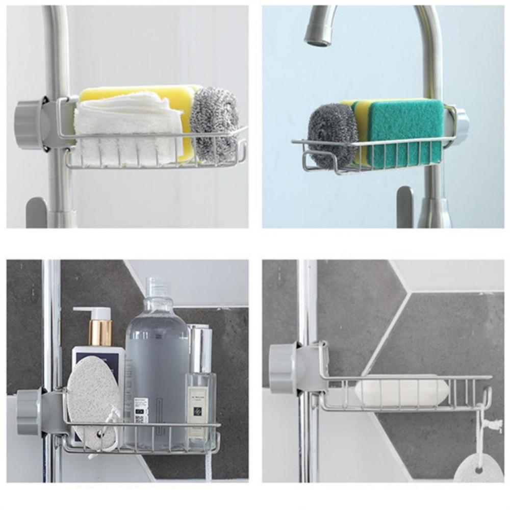 Adjustable Stainless Steel Kitchen Faucet Shelf, No Drilling Required, Space Saving Storage Rack