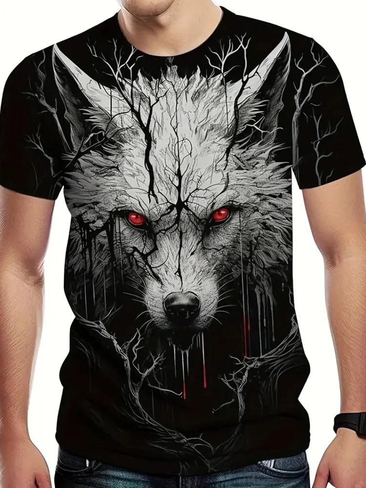 Fashion Street Style Men's Crew Neck T-shirt Fierce Wolf Graphic T Shirts for Men 3d Printed Breathable Tops Summer Casual Tees