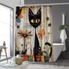 Elegant Black Cat with Colorful Dots Waterproof Shower Curtain – Perfect for Adding a Whimsical and Artistic Touch to