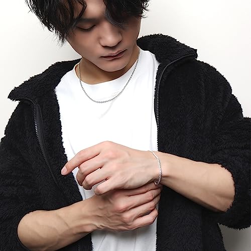 Shinjuku Gin No Kura 3.3mm Wide Curb Chain Silver 925 Bracelet, 19cm, Men's, Simple, Elegant, Slim Fit