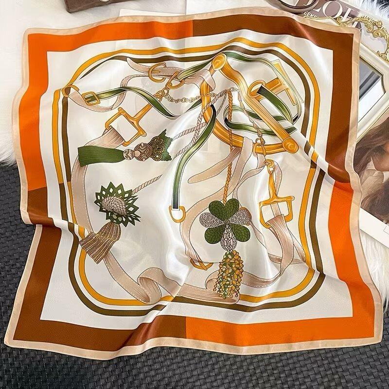 Luxury Horse Belt Print Silk Square Scarf Women Hijab Hair Bands Neckerchief Female Satin Shawl Ribbon Headband Fashion Bandana