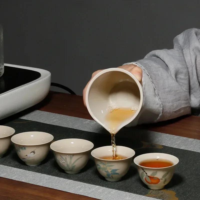 1 Pc Chinese Handmade Ceramic Teacup Travel Meditation Tea Cup Hand Painted Flowers and Plants Tea Bowl Porcelain Tea Set