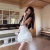 Elegant White Spaghetti Strap Dress - Ruffle Design Slim Fit Ballet A-line Skirt for Summer