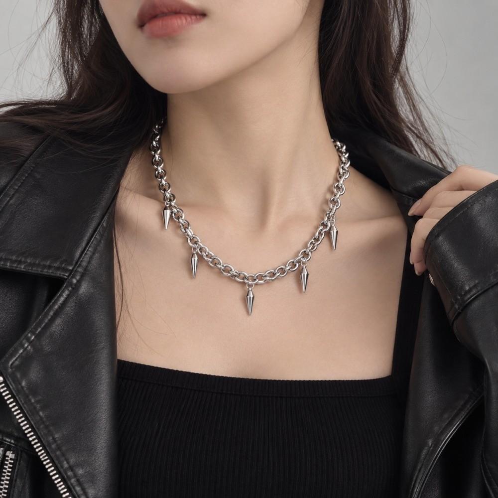Cone Pendant Choker Necklace Titanium Steel Twisted Necklace Rock Stud Necklace  For Lovers