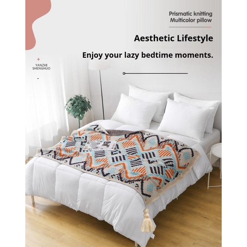 Blanket Multifunctional Boho Knitted Throw Vintage Wave Tassel Blanket for Sofa Couch Window Seat Lightweight Nap Air Conditioning Blanket