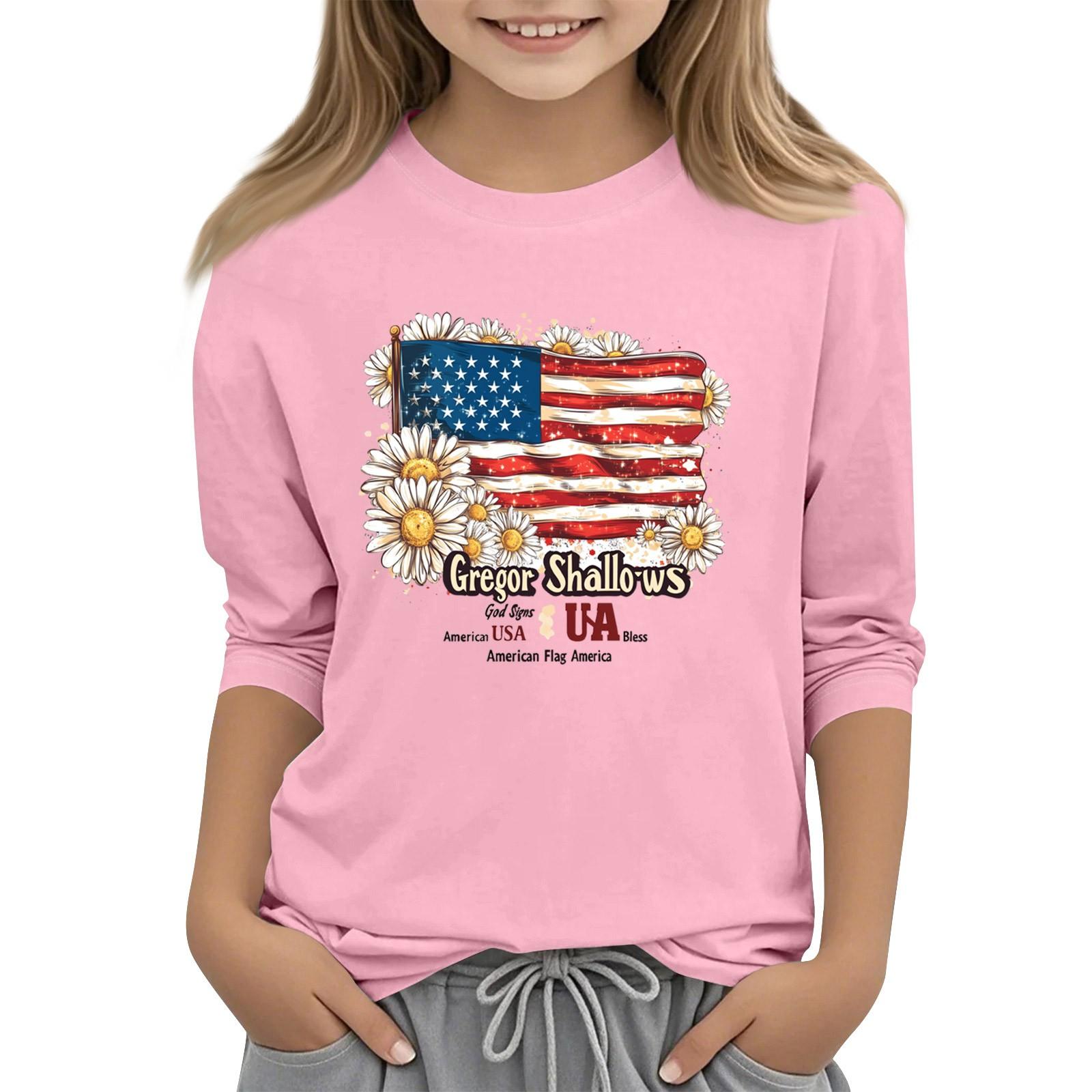 

Детская повседневная футболка с круглым вырезом и принтом «День независимости» с рукавом 3/4 150 розовый