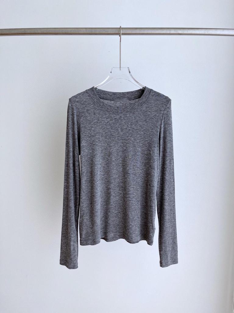 High-Quality Women's Lyocell Tencel Wool Long-Sleeve Base Layer Top, Wearable as Outerwear, with Round Neck.