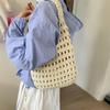 Flätad Virkad Toteväska Koreansk Stil Strandväska Söt Hålstickad Vävd Väska Strand