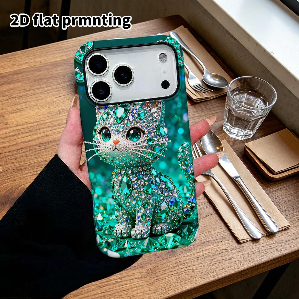 Phone Case: 2D Flat Design Suitable for iPhone 18, 17, 16, 15, 14, 13 Pro Film Protective Case, Couple Style, Gem Cat, Christmas and Halloween Gift