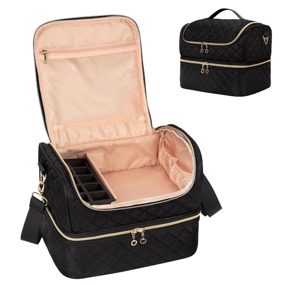 Double Layer Nail Polish Organizer Bag Holds 60 Bottles Large Capacity Nail Tech Kit Travel Case Nail Care Kit Bag