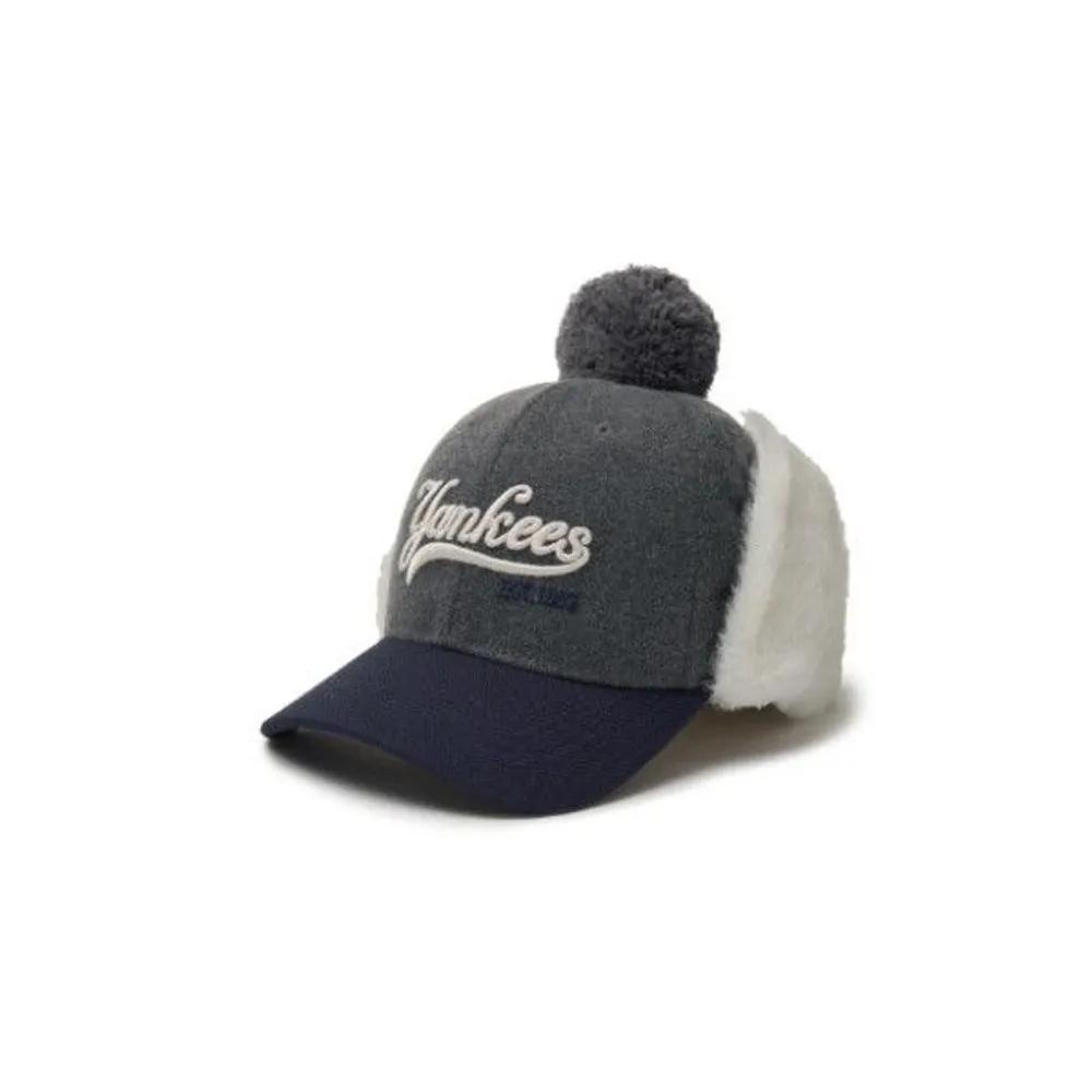 [MLB] Kids  Cap IQC 7AWMV0146-50MGD Varsity Color Block Melton Pom-Pom Earflap Cap New York Yankees F1