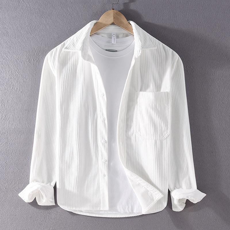 Autumn and Winter Shirts for Men Japanese Style Men Clothing Solid Color Long Sleeve Corduroy Shirt Daily Casual Top Simple