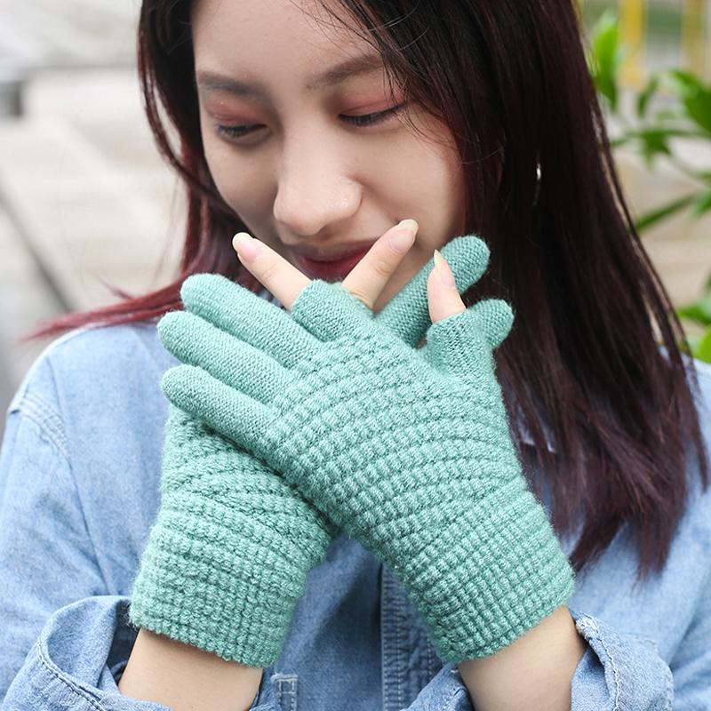New Autumn Winter Warm Dew Finger Gloves Student Writings 2 Half Fingers Knitted Thickened Office Touch Screen Universal 1 Pairs