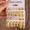 12pcs/24pcs New Artificial Crystal Heart Earring Sets for Women Exaggerated C-Shaped Resin Gold-Plated Earrings Jewelry Gifts