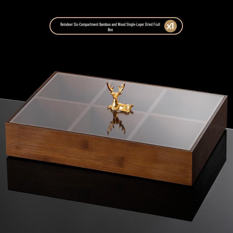 Elegant Wooden Fruit and Snack Storage Box with Lid and Dividers