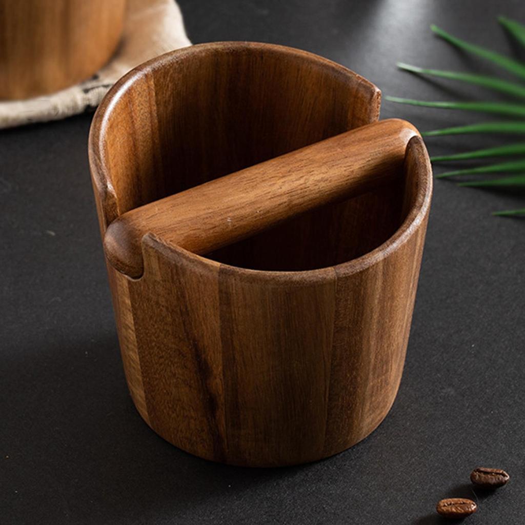 Espresso Knock Bin with Wooden Detachable Bar Coffee Grounds Dump Bin for Restaurant Office Kitchen