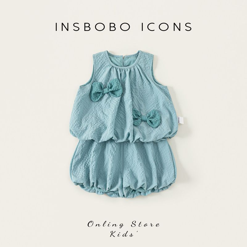 Insbobo Girls  Summer Outfit Thin Style Baby Girl Vest Two-Piece Set Cute Children s Summer Clothes Flower Bud Baby Clothes Blue 140