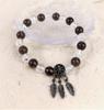 Natural 8MM White Crystal & Smoky Quartz Dream Catcher Bracelet with Wealth-Attracting Tree Leaves
