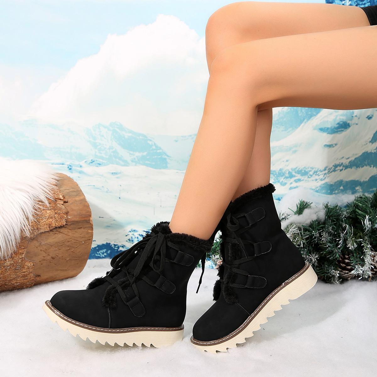 Зимние ботинки женские осенние и зимние бархатные толстые со шнуровкой теплые хлопковые ботинки женские 43 2918₽