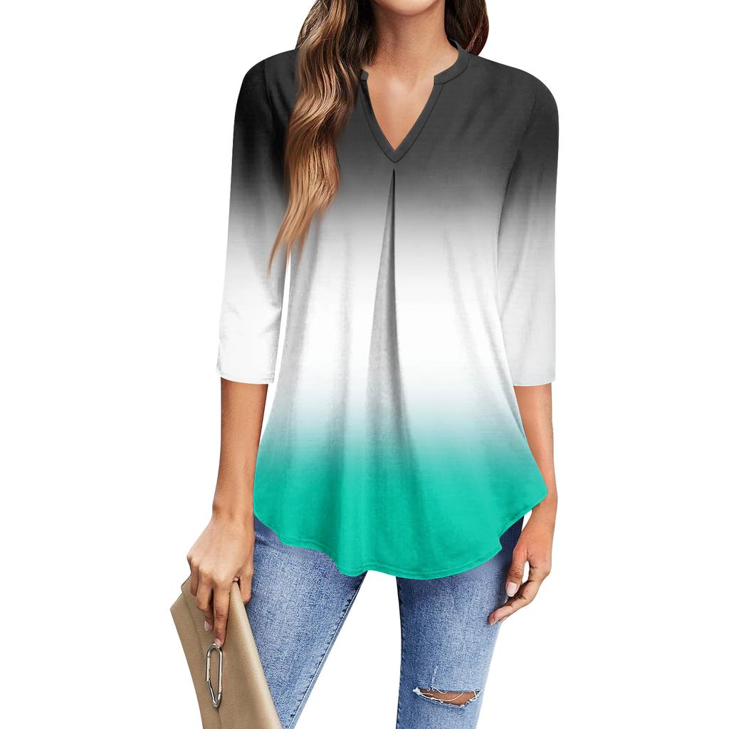 Women's Fashion Casual Three-Quarter Sleeve T-Shirt Printed V-Neck Top
