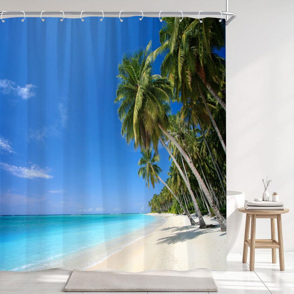 Dämmerung Sonnenuntergang Meeresstrand Außenlandschaft Duschvorhang Küsten Naturlandschaft Polyesterstoff Heim Badezimmer Vorhänge Badezimmer Dekor