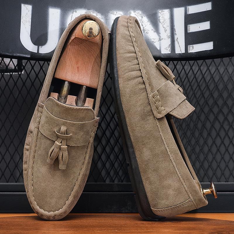 

Туфли Doudou на мягкой подошве мужские дышащие новые летние лоферы на одной педали ленивые мужские повседневные кожаные туфли мужская обувь 44 хаки