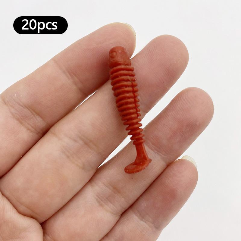 

20 шт., приманка для рыбалки, 36 мм/0,6 г, ультра-маленькая мини-приманка с Т-образным хвостом, мягкая приманка с рыбьим корнем, мягкая приманка 36mm/0.6g&20pcs красный