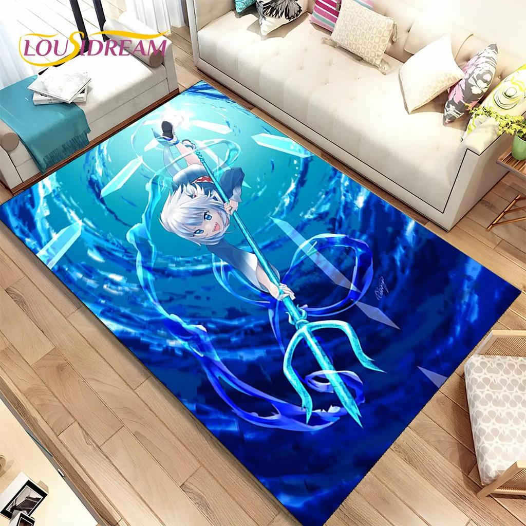 Gawr Gura Hololive Niedlicher Anime-Teppich, groß, Teppich für Wohnzimmer, Schlafzimmer, Sofa, Fußmatte, Dekoration, rutschfeste Bodenmatte für Kinder