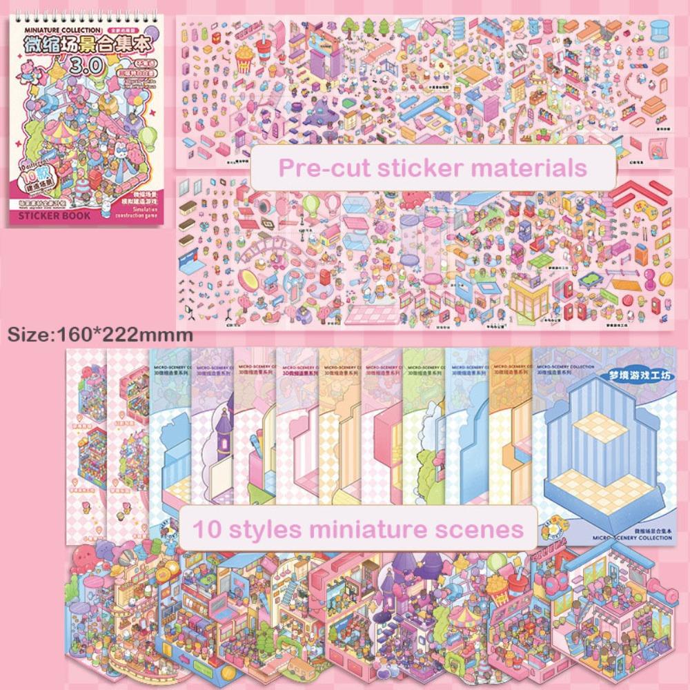 New Cartoon 3D Landscape Sticker Book Diy Pet Sticker Cabin Scene Miniature House Cabin Scene Pocket Sticker For Kids
