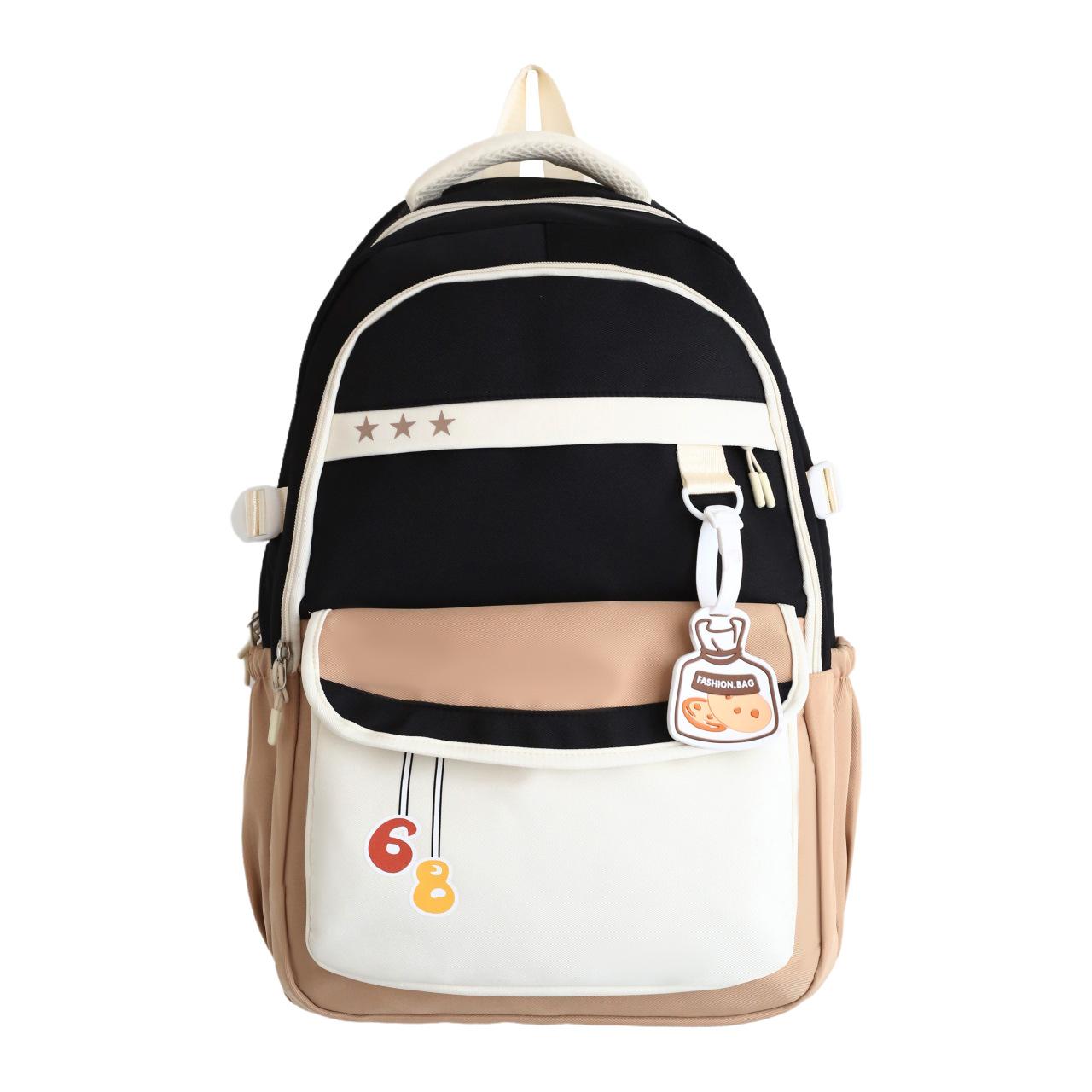 

New college student backpack contrasting colors, lightweight, large-capacity load-reducing backpack, retro tooling backpack чорний