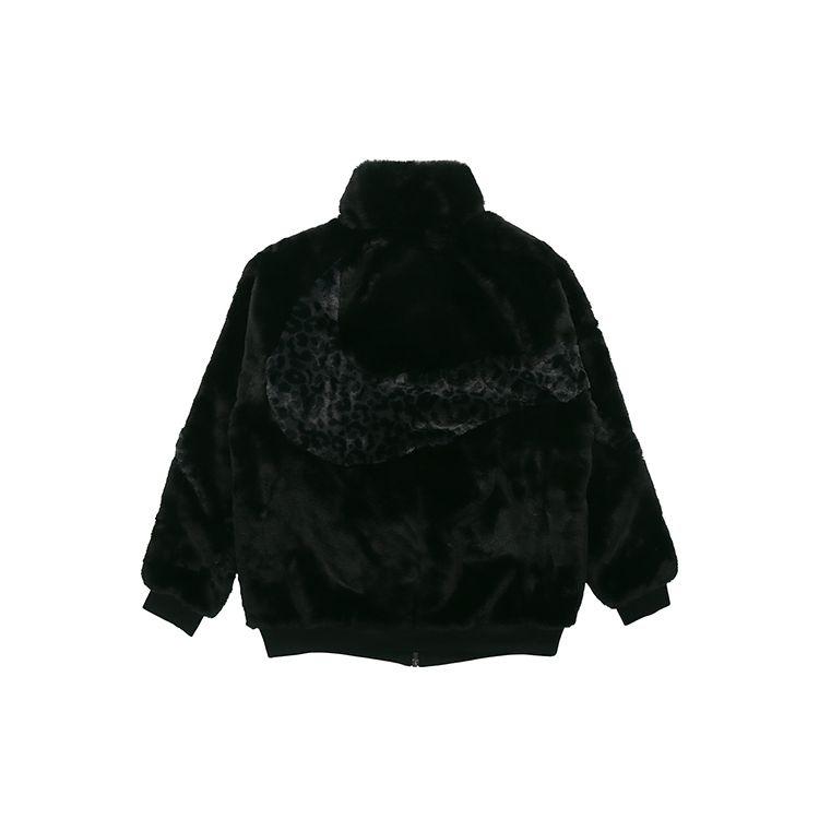 Nike Sportswear Swoosh Leopard Print Big Hook Logo Faux Fur Velour Track Jacket Men Outerwear Black DH6685-010