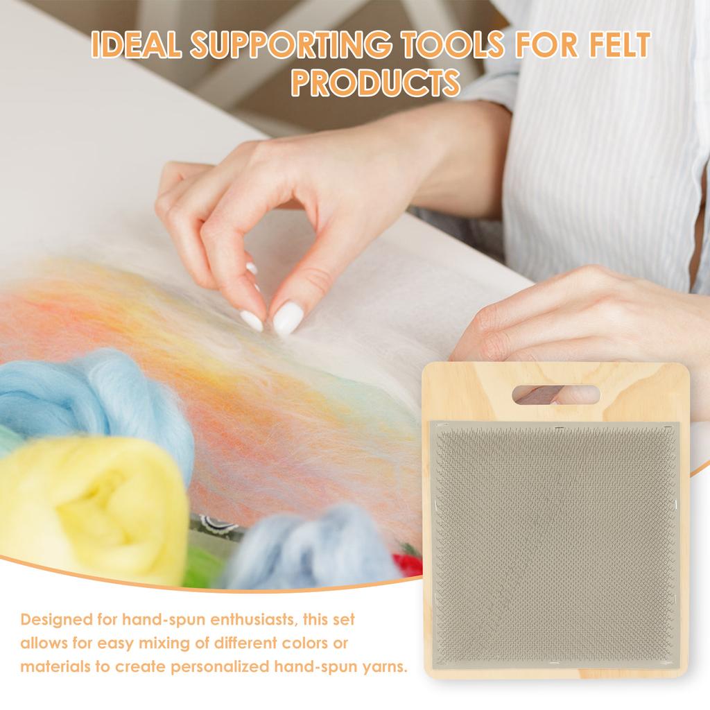 Carding Brush Set 25x25 Cm Rubber & Gauze Blending Board with Wool Brush Wool Needle Felting Tools for Felt Making Craft DIY