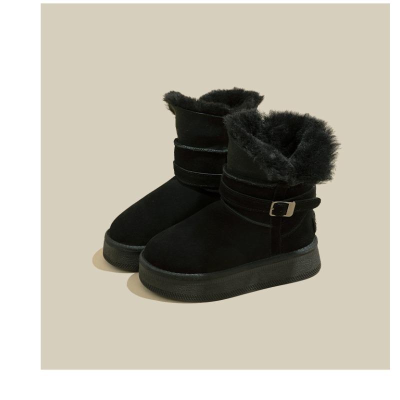 Gray thick-soled snow boots women's new winter fur integrated heightening piled thickened fluff warm cotton shoes