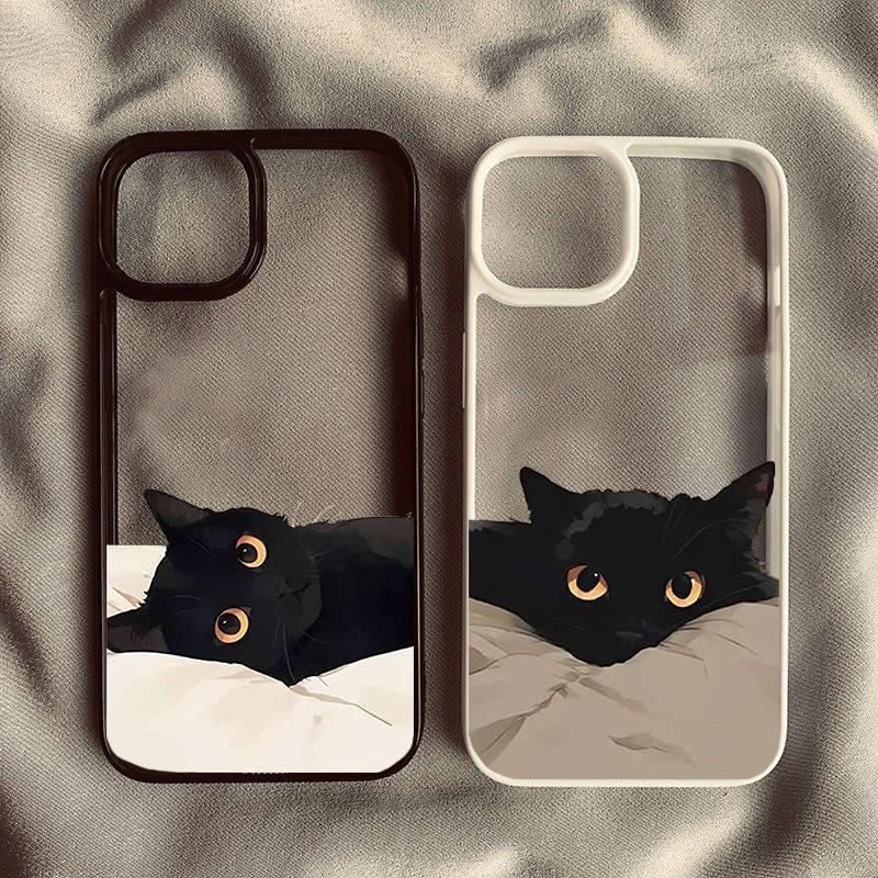 Cartoon Black Cat Phone Case for IPhone 16 13 15 Cover for 12 11 14 Pro Max 13 12Mini 14 15 Plus Hard PC Shells Fundas