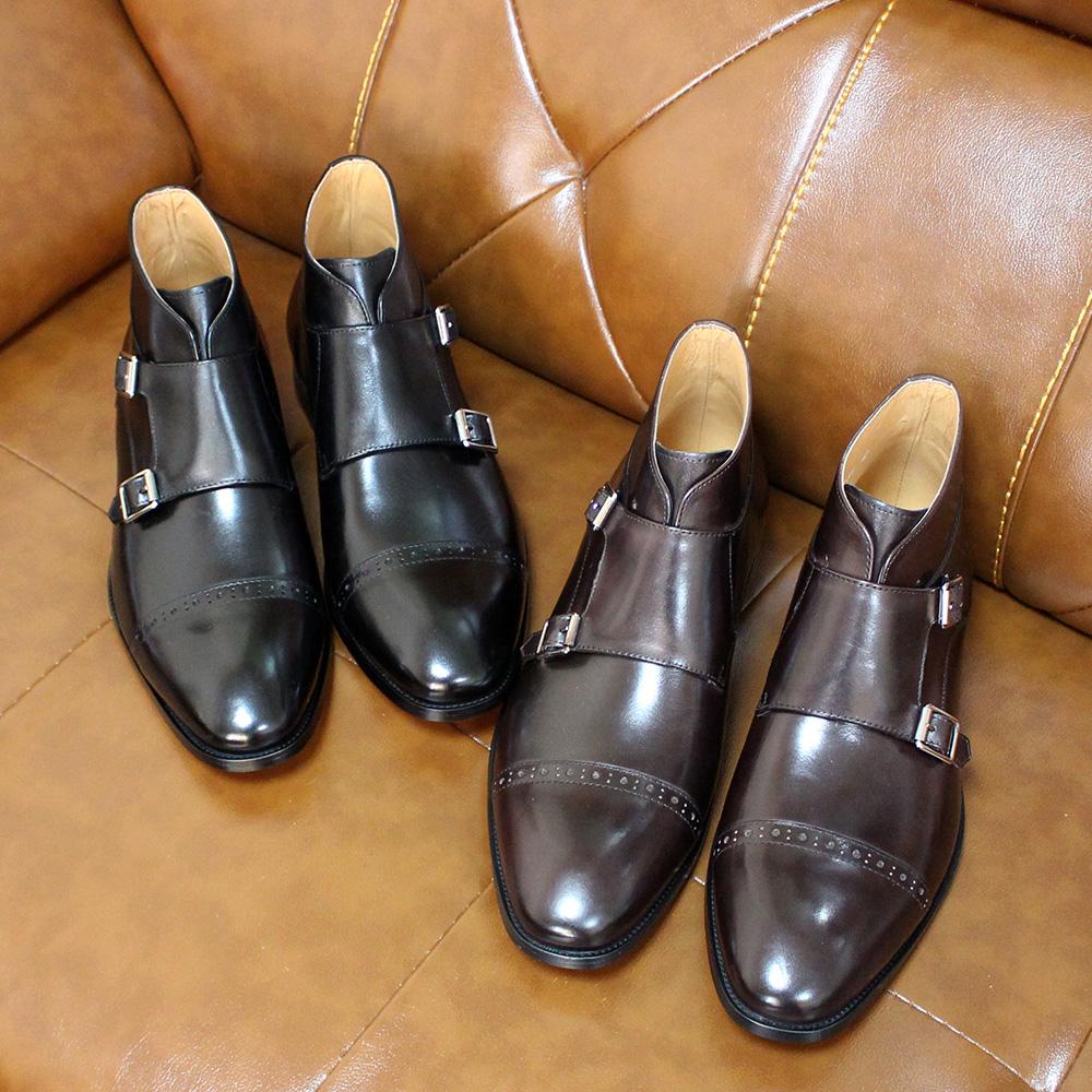 Fashion Sale 38-47 Mens Ankle Boots Genuine Calf Leather Double Buckles Monk Strap Basic Shoes Men Cowboy  Fashion Motorcycle Boots