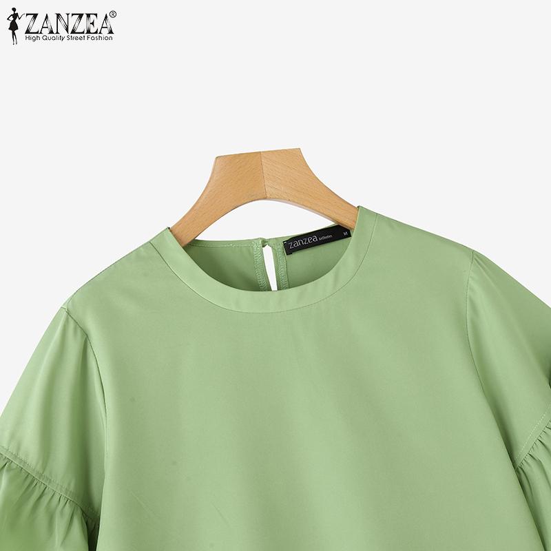 ZANZEA Women Casual Round Neck Summer Short Sleeve Blouse