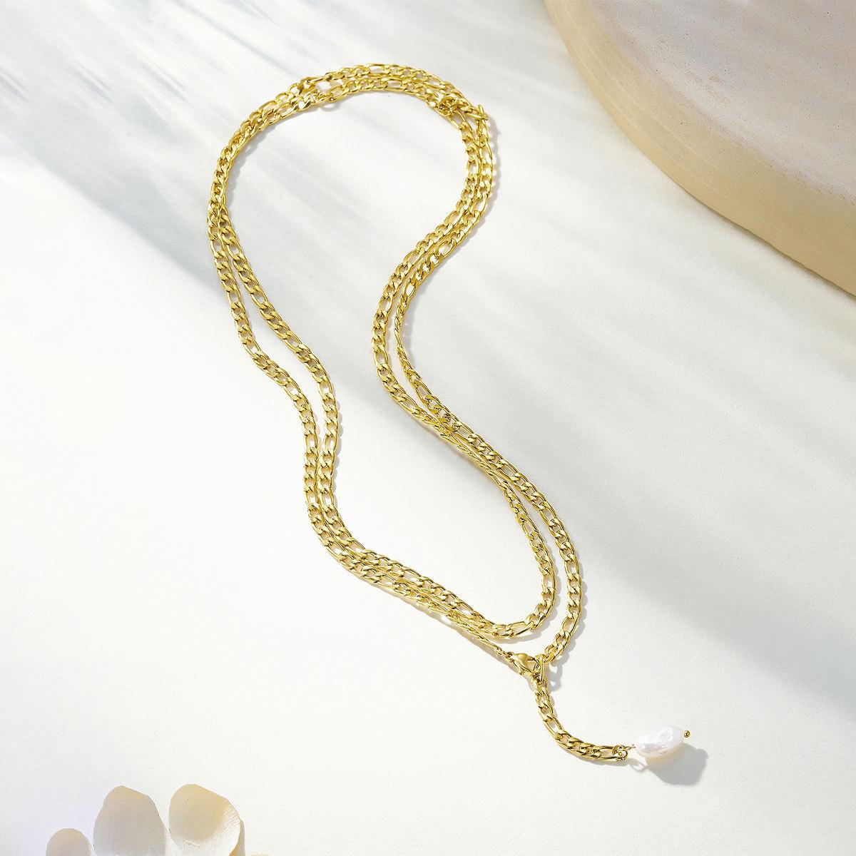 European American Fashion Light Luxury Natural Freshwater Pearl 18K Gold Plated Link Chain Adjustable Necklace 18k золотой