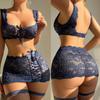 Women’s Sexy Lingerie Transparent Lace Floral Bra G-string Skirt 3 Pieces Set Lady’s Seductive Underwear Erotic Clothing