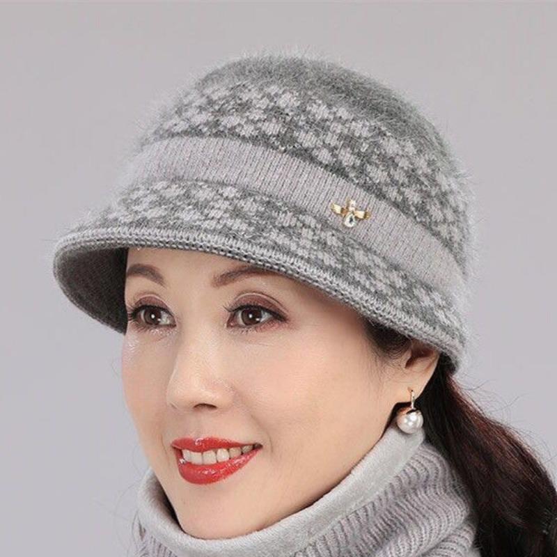 

Шапка Женская Зимняя Флисовая Теплая Шапка Хлопковая Вязаная Шапка из Кроличьего Пуха M（56-58cm）