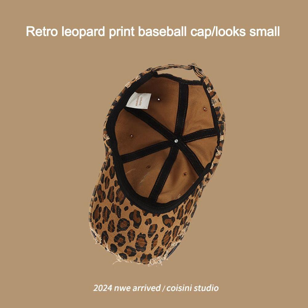 Retro Distressed Leopard Print Baseball Hat Adjustable Sun Hat Trendy Cool Baseball Caps  Women