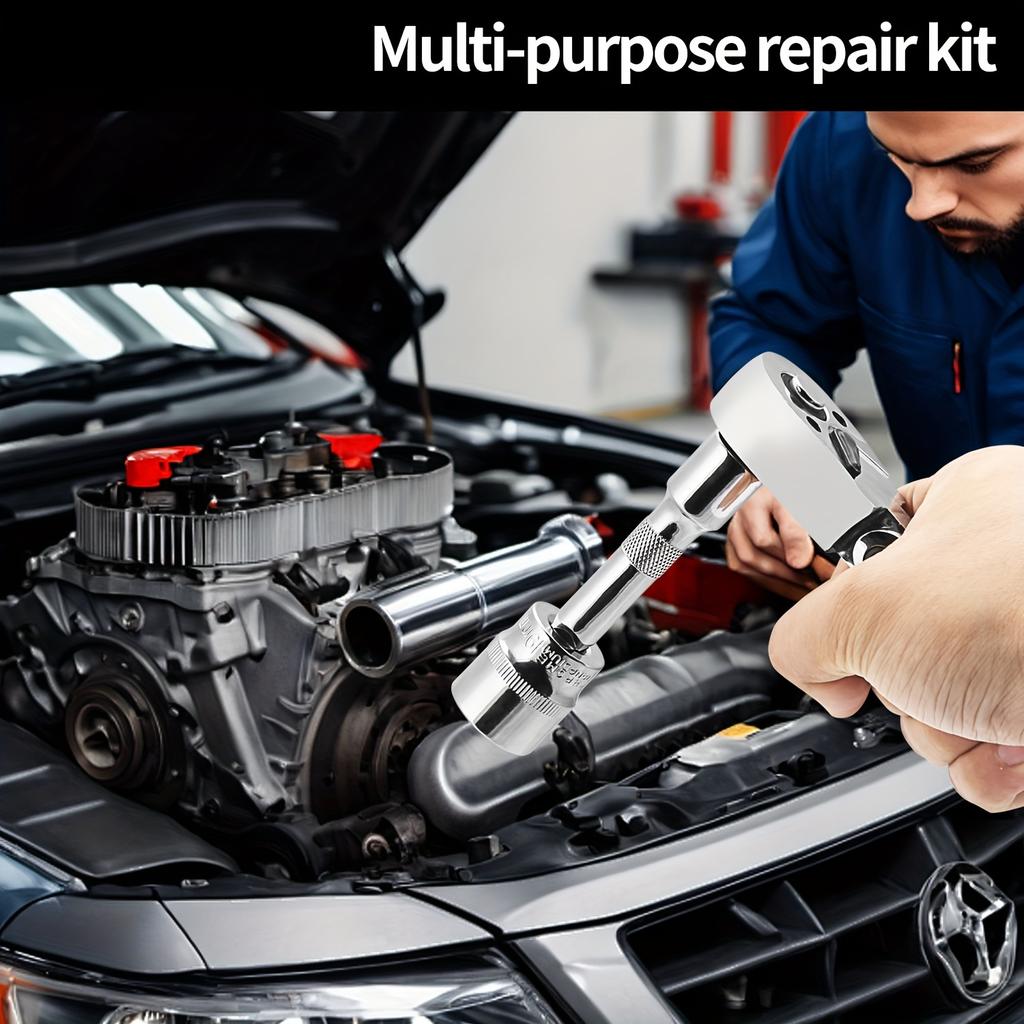 Complete Automotive Tool Set – 1/4 Inch Drive Socket Wrench Kit with Hex Key & Screwdriver Bits for Car Repair Maintenance