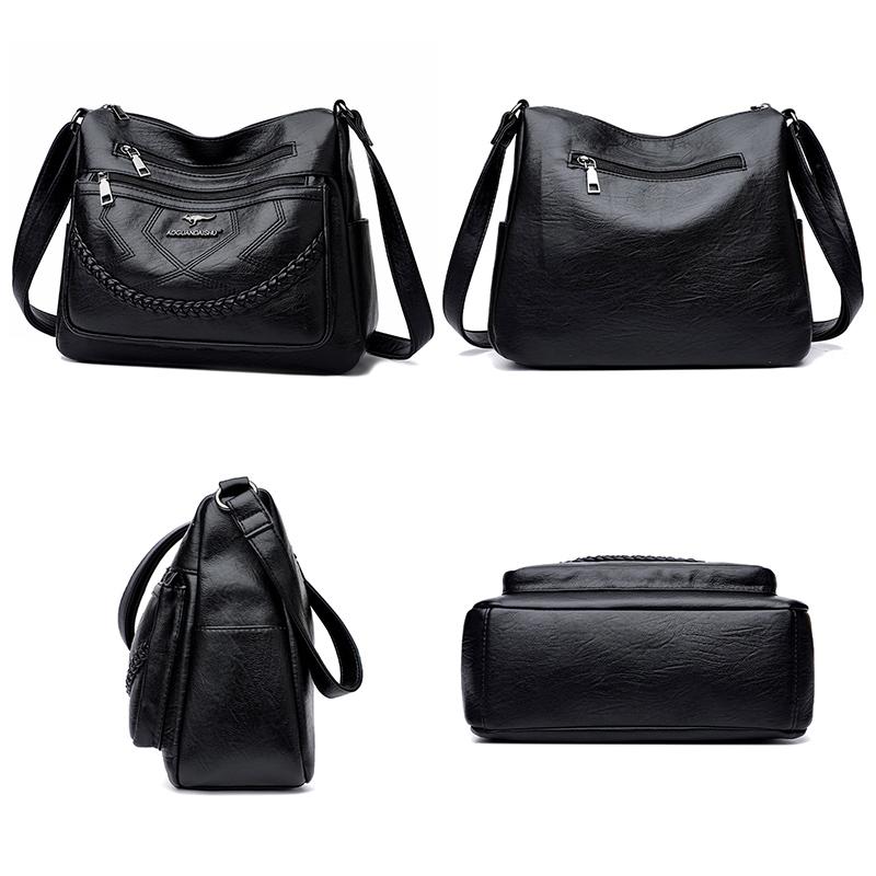 New Middle-aged Mother Bag Simple and Fashionable Retro Shoulder Bag Soft Leather Large-capacity Multi-layer Zipper Pocket Crossbody Bag